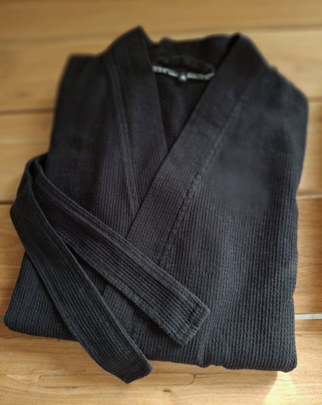 Bavlněný župan unisex - vazba vafle - černý - Velikost: XL