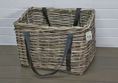 Basket with leather - rattan - kubu