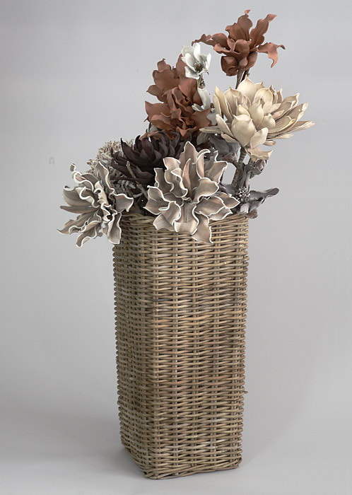 Arrangements - artificial flowers, basket rattan