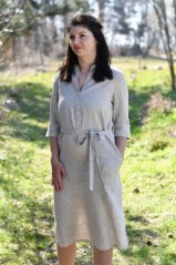 Women's linen shirt dress with sleeve and belt