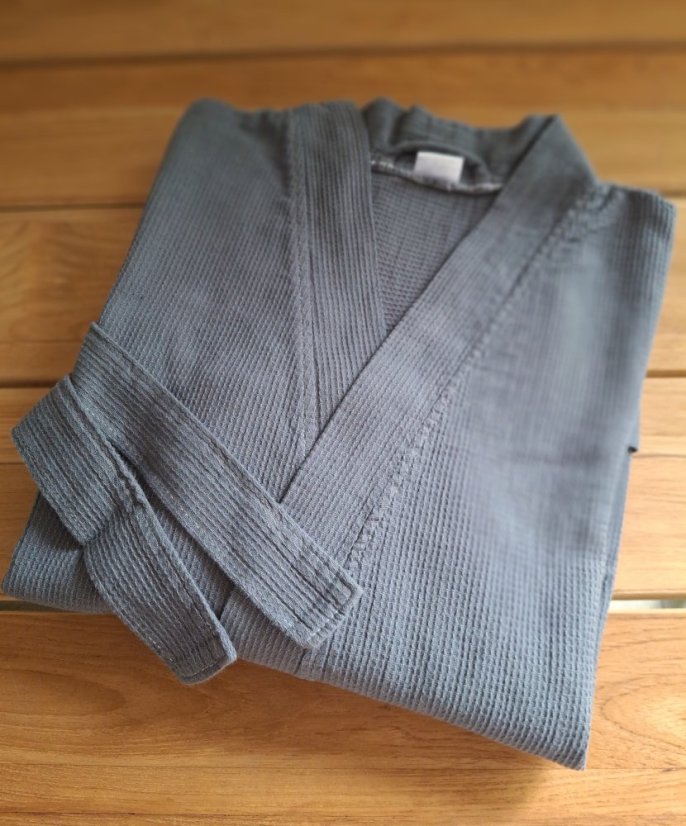 Bavlněný župan unisex - vazba vafle - šedý - Velikost: XL