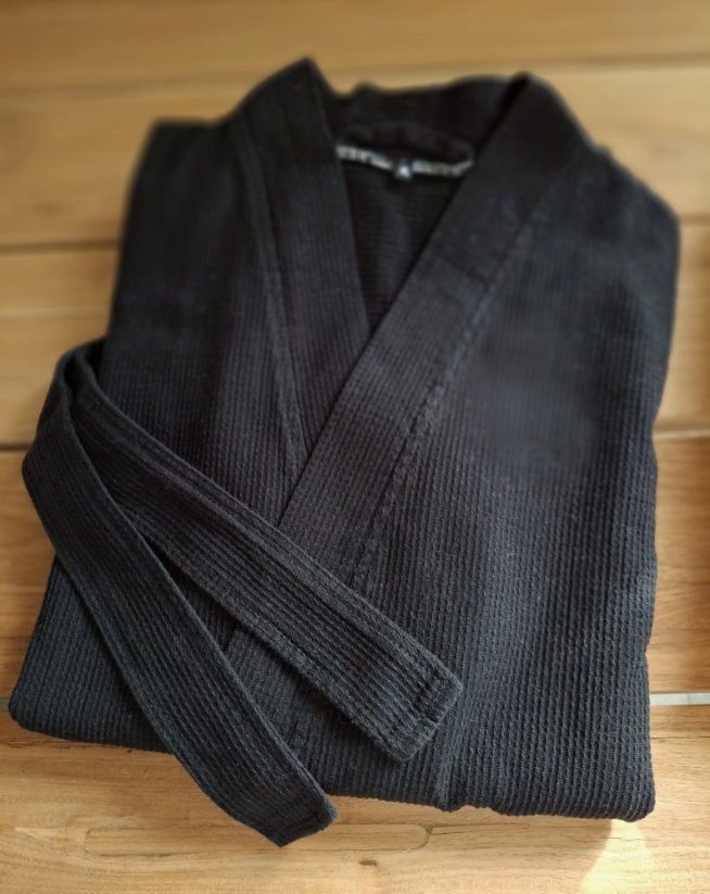 Bademantel unisex schwarz - 100% Baumwolle - waffle - Größe: XL