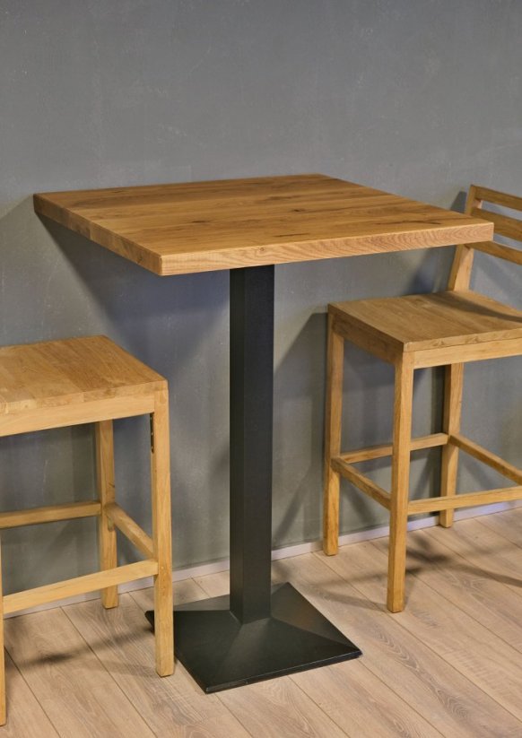 Barový stůl masiv dub rustikal s kovovou podnoží, 80 x 80 cm