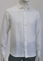 Mens shirt, button fastening, regular fit, long sleeve with cuff - 48% linen, 52% cotton
