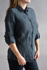 Dámská košile - dlouhý rukáv s ohrnem - 100% len