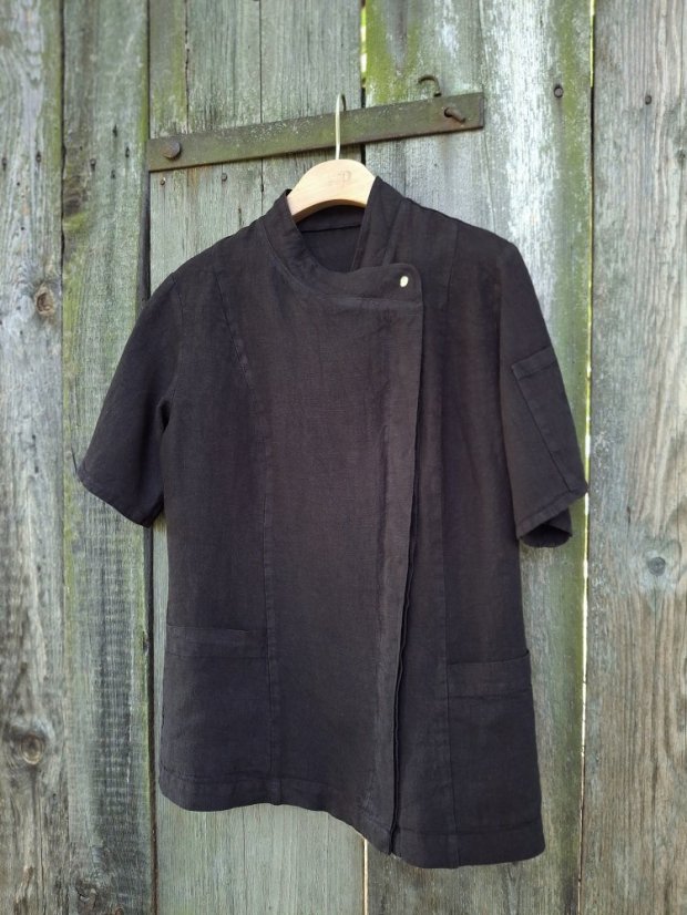 Dámský lněný kuchařský rondon - černý - Velikost: XL