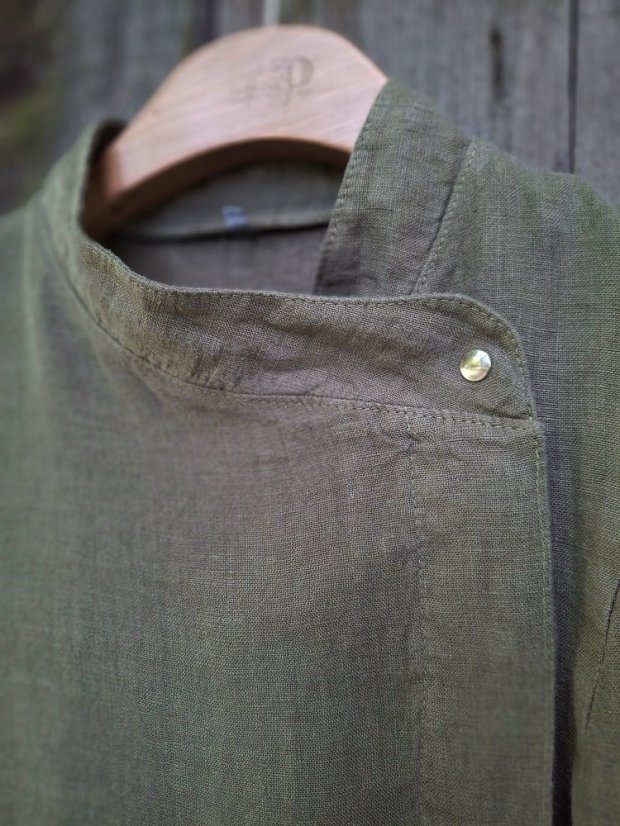 Dámský lněný kuchařský rondon - khaki - Velikost: L