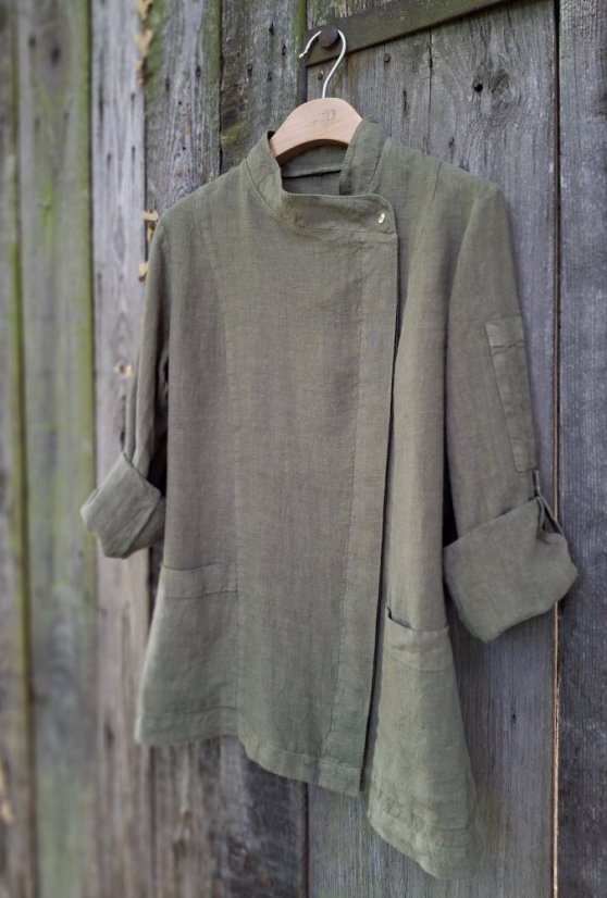 Dámský lněný kuchařský rondon - khaki - Velikost: L