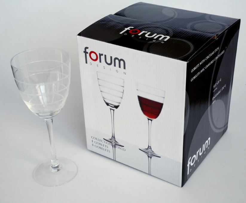 Sada -  4  ks sklenic 0,25 l na červené víno - čiré sklo, broušené proužky