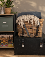 Korb mit leder- kubu - rattan