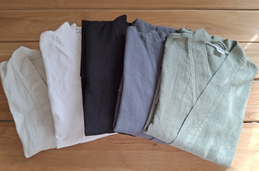 Bavlněný župan unisex - vazba vafle - šedý - Velikost: M