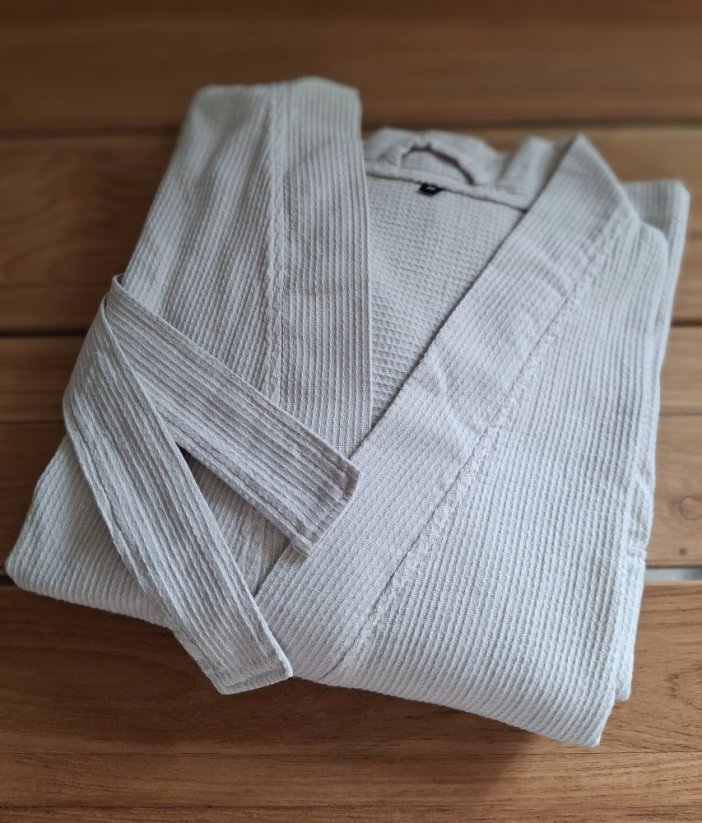 Bademantel unisex beige - 100% Baumwolle - waffle - Größe: XL