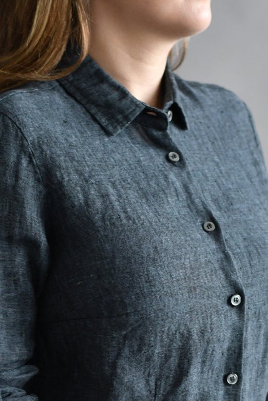 Dámská košile - dlouhý rukáv s ohrnem - 100% len - Velikost: 42