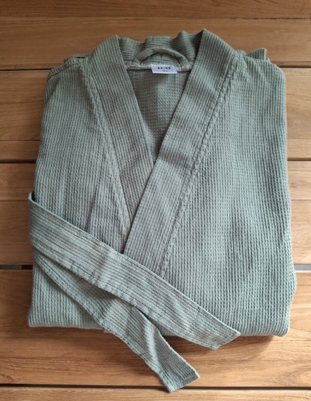 Bavlněný župan unisex - vazba vafle - šalvějový - Velikost: M