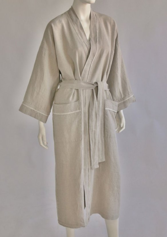 Bademantel aus Leinen unisex - natur beige