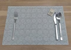 Prostírání - 1 ks Plastové pletené prostírání – omyvatelné, 70 % PVC + 30 % polyester - béžovo bílý vzor