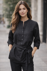 Women's blouse - 100% linen - black