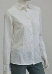 Woman&#039;s shirt, collar with tie, long sleeve with cuff - 48% linen, 52% cotton