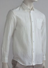 Men&#039;s shirt, button fastening, regular fit, chest pocket, long sleeve with cuff - 72% linen, 28% cotton