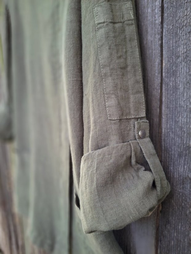 Dámský lněný kuchařský rondon - khaki - Velikost: L