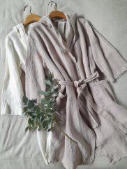 Bademantel aus Leinen - stoffwaffel - hell rosa