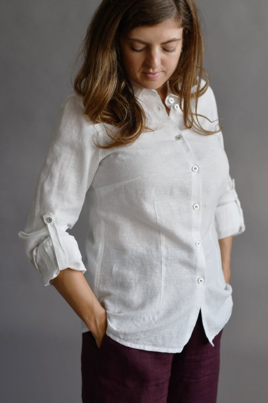 Dámská košile - dlouhý rukáv s možností ohrnutí - 100% len