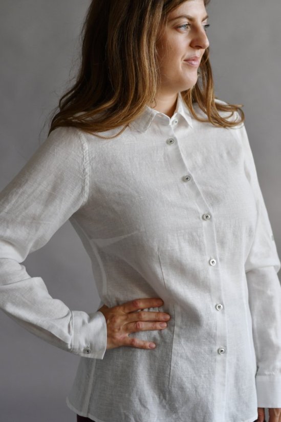 Dámská košile - dlouhý rukáv s manžetou - 48% len, 52% bavlna - Velikost: 48