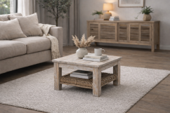 Coffee table - mango wood and natural rattan
