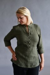 Damen Bluse - 100% Leinen - Schwarz