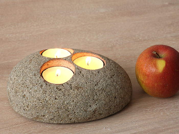 Candleholder - river rock