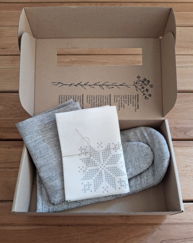 Dárkový balíček - lněné utěrky a lněná kuchyňská rukavice
