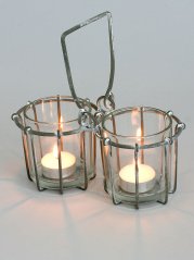 Candleholder - patinated metal / glass