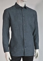 Men&#039;s shirt, button fastening, regular fit, chest pocket, long sleeve with cuff - 100% linen