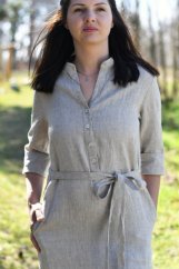 Damen-Hemdblusenkleid aus Leinen mit Ärmeln und Gürtel