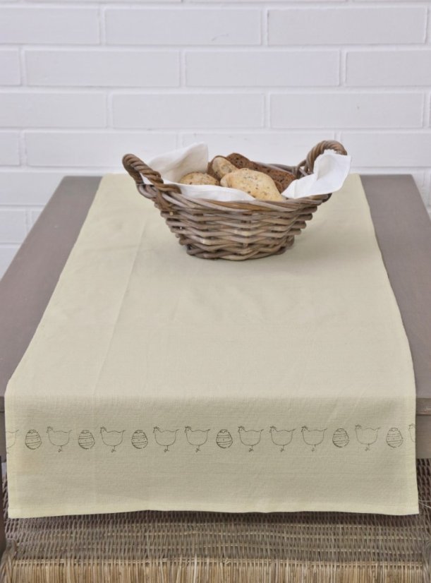 Běhoun béžový s velikonočním motivem - 100% bavlna