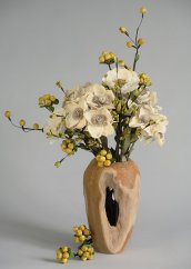 Aranžmá - celulozové květy, váza teak