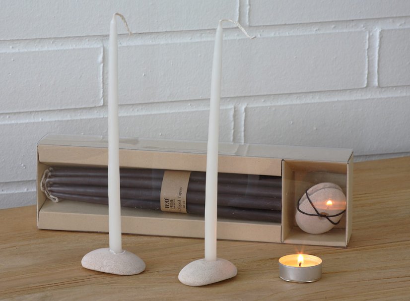 Candles - set with stone candle holders  - 12 piece