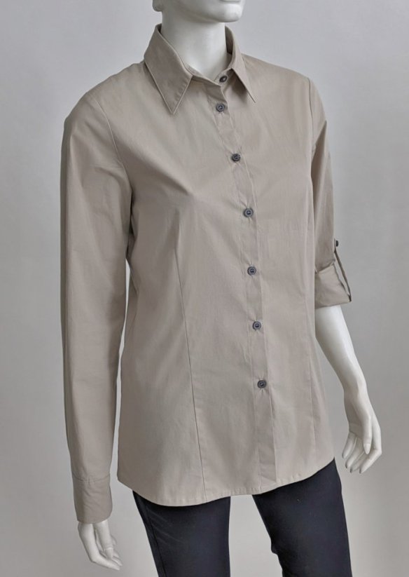 Dámská košile - dlouhý rukáv s ohrnem - 96% bavlna, 4% elastan - Velikost: 44, Barva bavlna stretch: BE2 - béžová