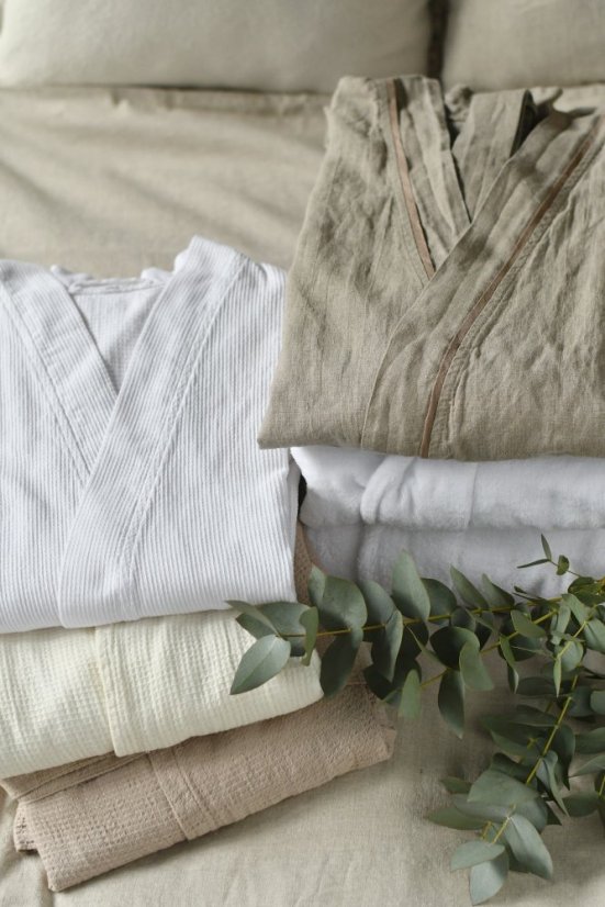 Bademantel aus Leinen unisex - natur beige