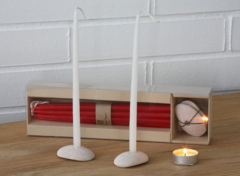 Candles - set with stone candle holders  - 12 piece